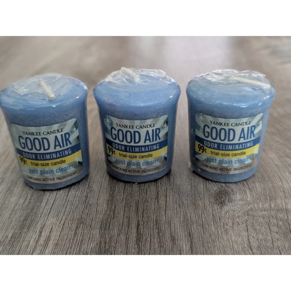3 Yankee Candle Good Air Odor Eliminating Just Plain Clean Votives 1.75 oz Rare